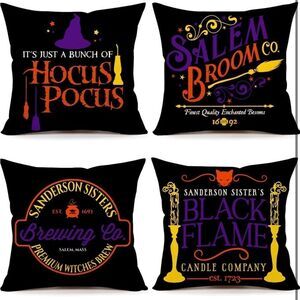 Halloween Decor Pillow Covers 18x18 Set Of 4 Halloween Decorations Hocus